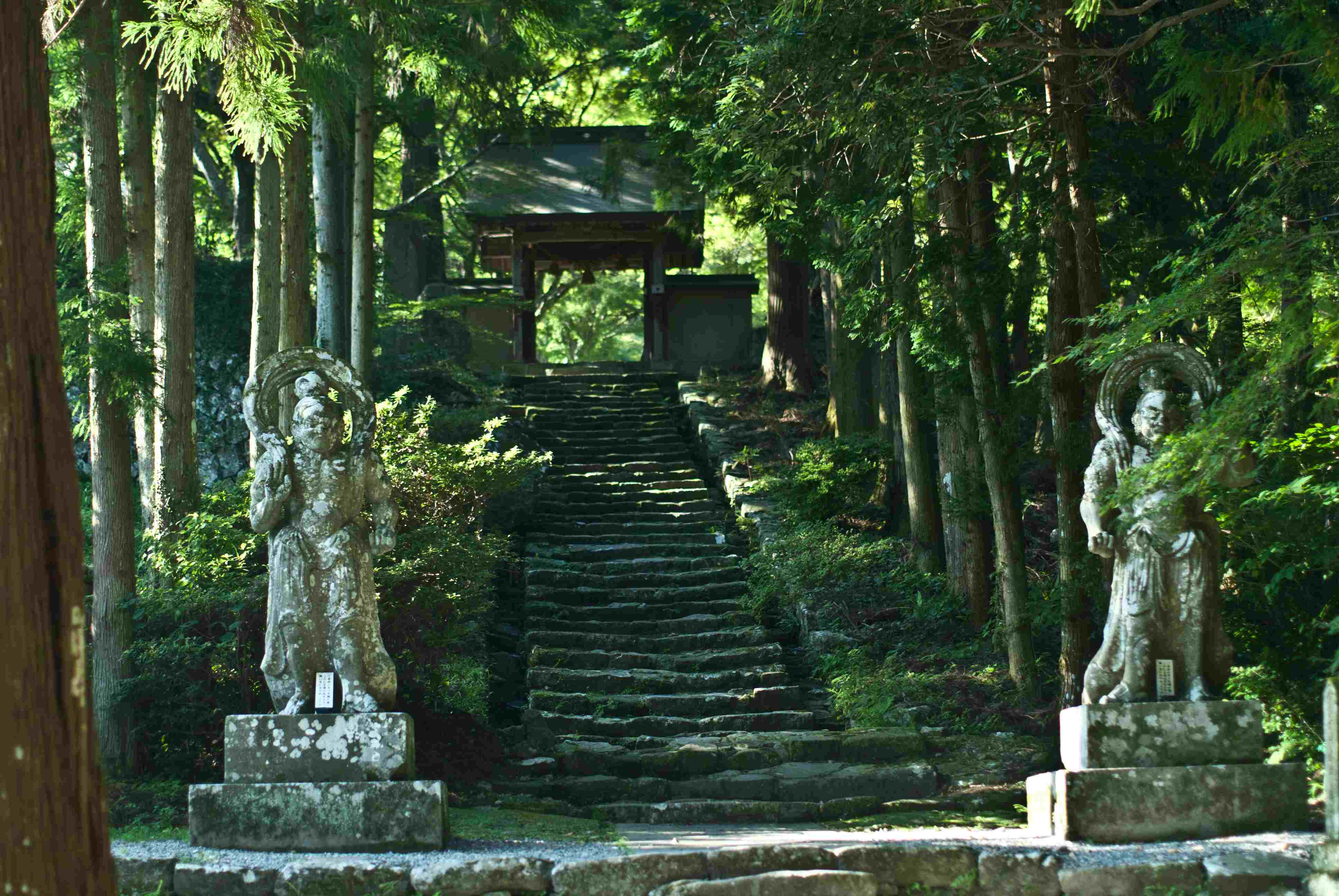 The Futagoji temple which uses the combination of Buddhism and Shintoism elements in its architecture. Usa Jingū in history was credited for the founding of this unique style.