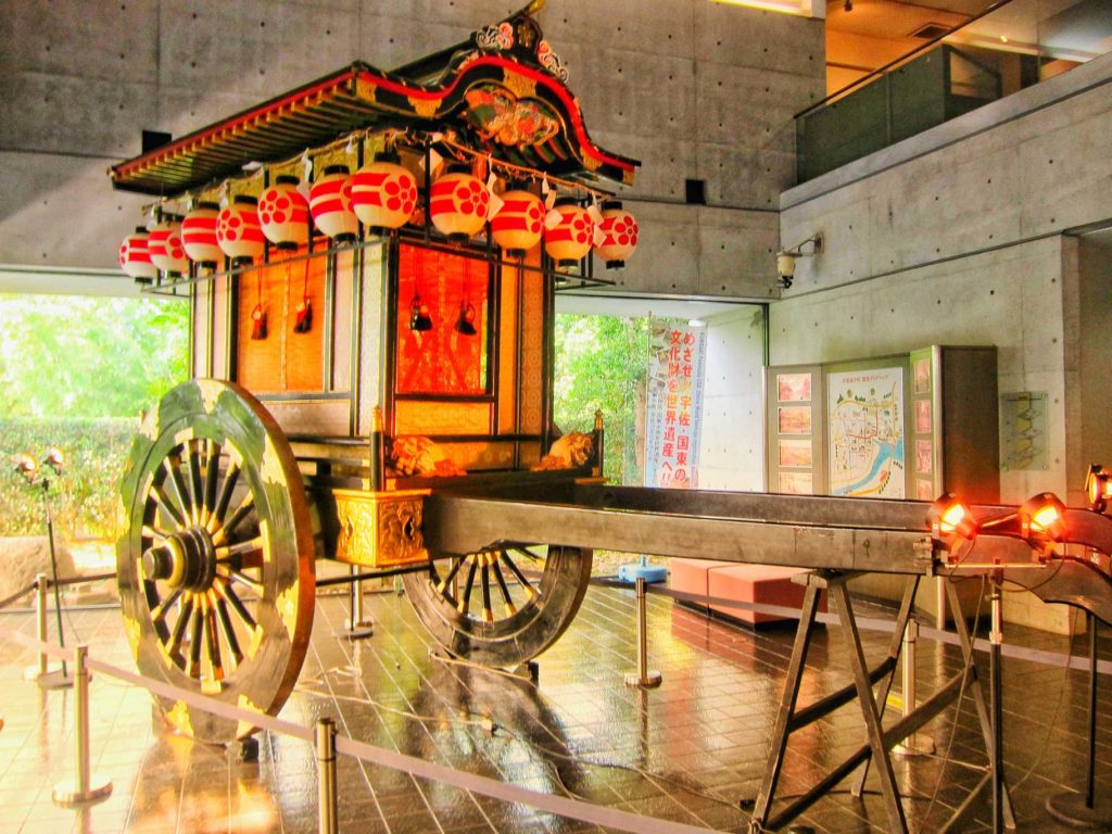 The lavish looking bullock cart that is paraded in the Tenjin Matsuri in Kitsuki every year July.