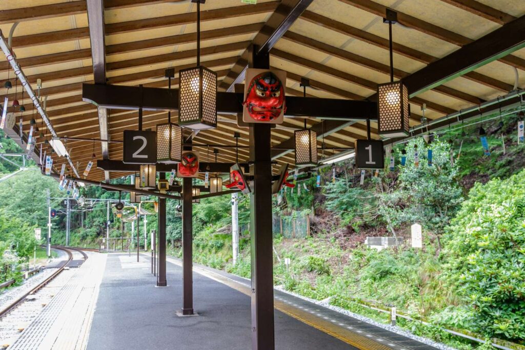 Kurama Station is easily recognisable with its tengu theme.